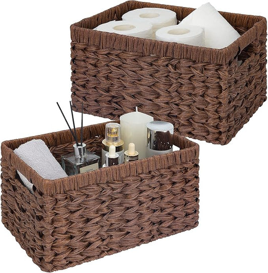 2er-Set geflochtene Aufbewahrungskörbe – Wasserdichte Regalkörbe mit Griffen, Braun, ideal für Bad, Regal & Haushalt